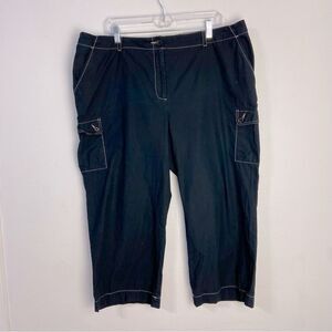 Lands’ End Womens 18 Navy Cargo Capri Pants‎ Cream Stitching Y2K 90s Streetwear